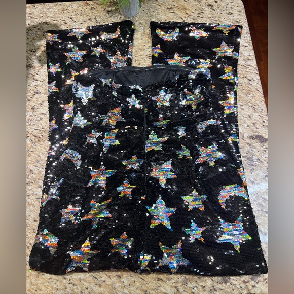 Nasty Gal Premium Star Bandeau Flare Black Sequin Strapless Flare Jumpsuit 10 - Picture 9 of 12